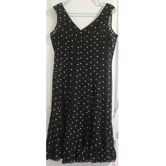 Sandra Darren Brown Polka dot Ruffled Hem Sheer Midi Dress Black Paneled Sz M - Picture 1 of 11